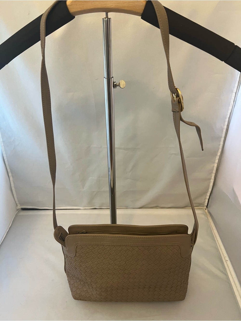 Ganson Taupe Woven Crossbody Bag with Adjustable Strap